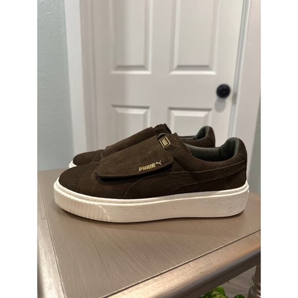 Puma Basket Strap Suede Rope Platform Sneaker Olive Green Shoes Women's Size 6.5 - Picture 1 of 6
